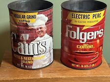 2 vintage 16 oz Coffee cans tins CAINS and FOLGERS advertising tins empty picture