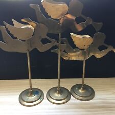 Vintage 1980s Brass Flying Angel Candle Holders Candlestick Display Set of 3 picture