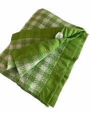 VTG  Houndstooth Acrylic Blanket Satin Bound Reversible Green White Twin RARE picture