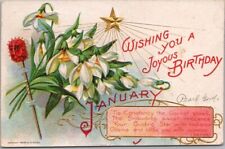 1910 JANUARY BIRTHDAY Postcard GARNET Stone / SNOWDROP Flower *Writing on Front picture