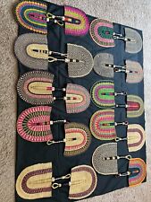 African Bolga Fan Leather Handle Woven Decorative Colorful Wall Collectable 17