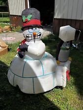 4Ft Gemmy Christmas Airblown Inflatable Shivering Igloo Snowman Penguin Animated picture