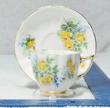 Vintage Tea Cup Set Royal Windsor Yellow Roses Blue Floral Flowers Teacup Gifts picture