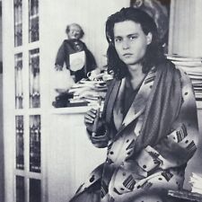 Johnny Depp B&W Cigar Housecoat Portrait Vintage 80s Magazine Print Photo picture