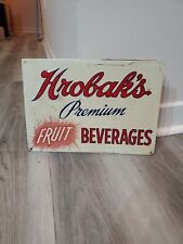 c.1940s Original Vintage Hrobak's Fruit Beverages Sign Metal Embossed Grocery  picture
