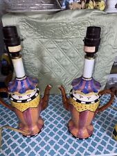 Set Of Whimsical Tea Pot Table Lamps.Hand Painted.  14