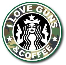 I Love Guns And Coffee Camo Fits Everywhere Funny Vinyl Sticker Decal 3.7