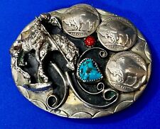 End of the Trail Authentic Coins Turquoise & Coral Native American Belt Buckle picture