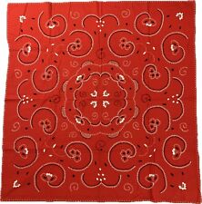 Vintage Vibrant Red Floral Embroidered Cotton Square Tablecloth Approx 52x52” picture