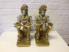 Vintage Pair of Alleged Veiled Prophet Ceramic Candle Holders Women in Costume picture