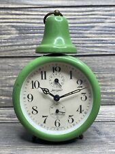 Vintage Jerger Round Metal Green Alarm Clock Analog Face Made In Germany 3.5” picture