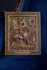 SAINT GEORGE WITHA DRAGON WOOD CARVED ICON RELIGIOUS GIFT WALL HANGING ART WORK picture