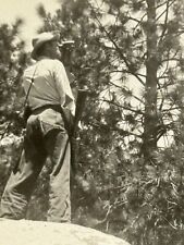 2O Photograph 1932 Rear View From Behind Man Hat Looks Through Binoculars Rifle  picture