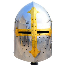 LARP Medieval Great Helmet - Knight Templar Crusader Steel Helmet ICA-HLMT-054 picture