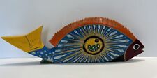 Vintage Mexican Folk Art Hand Painted Wooden Fish Vintage Mexican Wood Fish picture