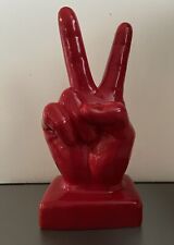 Ceramic Red Peace Sign Hand Statue Figurine Decor #70-1214RD picture
