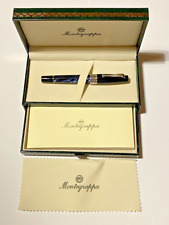 Near MINT Montegrappa Fountain Pen Extra Dark Blue Celluloid Nib M with Box picture