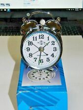 Chrome Silver Old Fashioned Alarm Clock Wind Up No Batteries Required USA Stock picture