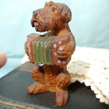 Vintage Hand Carved Wood Dog Playing Accordian Folk Art Miniature 2.5