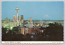 Seattle Washington, Skyline at Night, Queen Anne Hill View, Vintage Postcard picture