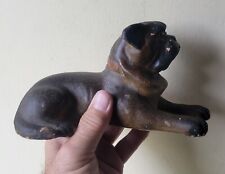 Antique Victorian Painted Terracotta Dog Sculpture Statue Figure With Glass Eyes picture