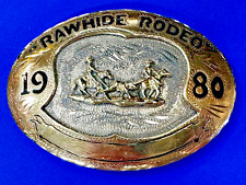 Rawhide Rodeo Calf Roping Horse Cowboy 1980 Trophy LARGE Belt Buckle picture