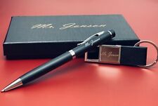 Personalized Pen Keychain Set, Engraved Pen, Black Leather Keychain, Office Gift picture