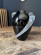 Vintage 1980s TWOS COMPANY Black Amethyst Hand Blown Glass Swirl Vase 7