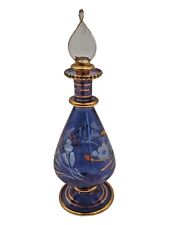 VTG Blue Etched Floral Design gold Trim Egyptian EMPTY  Perfume Bottle 6