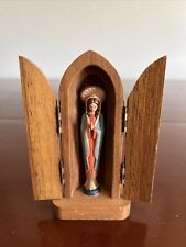 Vintage Toriart Italy Miniature Carved Wood Virgin Mary Madonna Travel Shrine picture