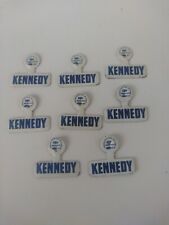 Original 1960's White & Blue  John F Kennedy Campaign Tin Fold Over Pin Lot of 8 picture