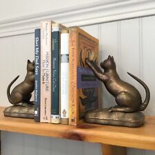Vintage Pair Cat Bookends Metal Bronze Brass Kitten Figurines Set picture