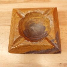 Vintage Onyx Hand Carved Stone Ashtray 4 Slot Square Brown Stone 4x4 Paperweight picture