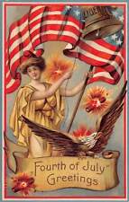 J79/ Patriotic Postcard c1910 Fourth of July 4th Lady Liberty Flag Bell 178 picture