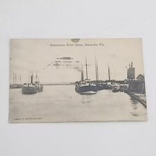 Minominee River Scene With Ships Vintage Postcard Marinette WI. 1911 picture