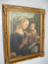 Vtg Antique Gold Baroque Gesso Framed Art 14X17 Madonna Child 1465 Print 11X14 picture