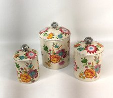 Pier 1 Import Canister Set Metal Heavy Duty Floral with Silver Knobs Beautiful picture