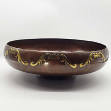 Vintage large footed brass inlaid artist signed copper bowl ikebana picture