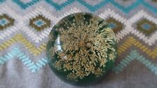 Signed Artist Acrylic Lucite Wild Flower Green Paperweight 3.25