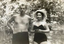 1950s Shirtless Man Trunks Bulge Young Woman Slim Body Vintage Photo Snapshot picture