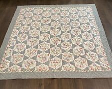 VTG Handmade Quilt Queen Size 79”x79”” Floral Star Farmhouse Flowers picture