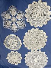 Vintage Antique Hand Crocheted Doilies Lot of 6 White Beige Asst Rounds SC2 picture