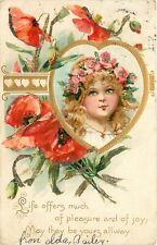 Tuck Birthday Postcard Frances Brundage, Blonde Girl & Red Poppies, Joy be Yours picture