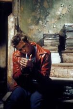 Brad Pitt in red leather jacket lights cigarette Fight Club 24x36 inch poster picture