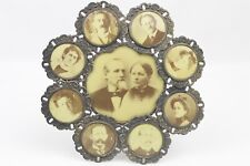 Unique Turn of the Century Tin Easel Frame with 9 Celluloid Button Photos W&H picture