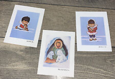Vintage Thayer little eskimo boy / Girl puppy polar bear cubs Card Lot Of 3 picture