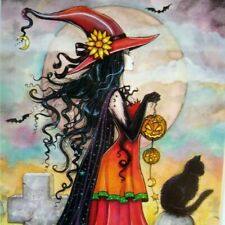 Halloween Postcard Molly Harrison Modern Gothic Witch Fantasy Black Cat 2012 Ltd picture