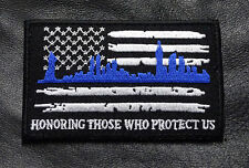 HONORING PROTECT US POLICE BLUE LINE USA FLAG TACTICAL HOOK LOOP PATCH picture