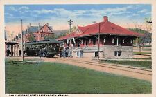 Fort Leavenworth KS Kansas Trolley Train Depot Station Vtg Postcard E3 picture