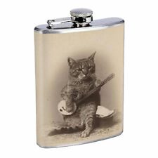 Vintage Cat Hip Flask D13 8oz Stainless Steel Collectible Old Fashioned Image  picture